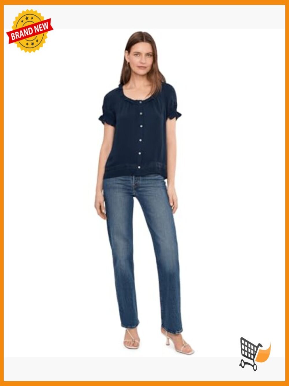 Wide Ruffle Neck Button Front Blouse - Classic Fit - Picture 2 of 5